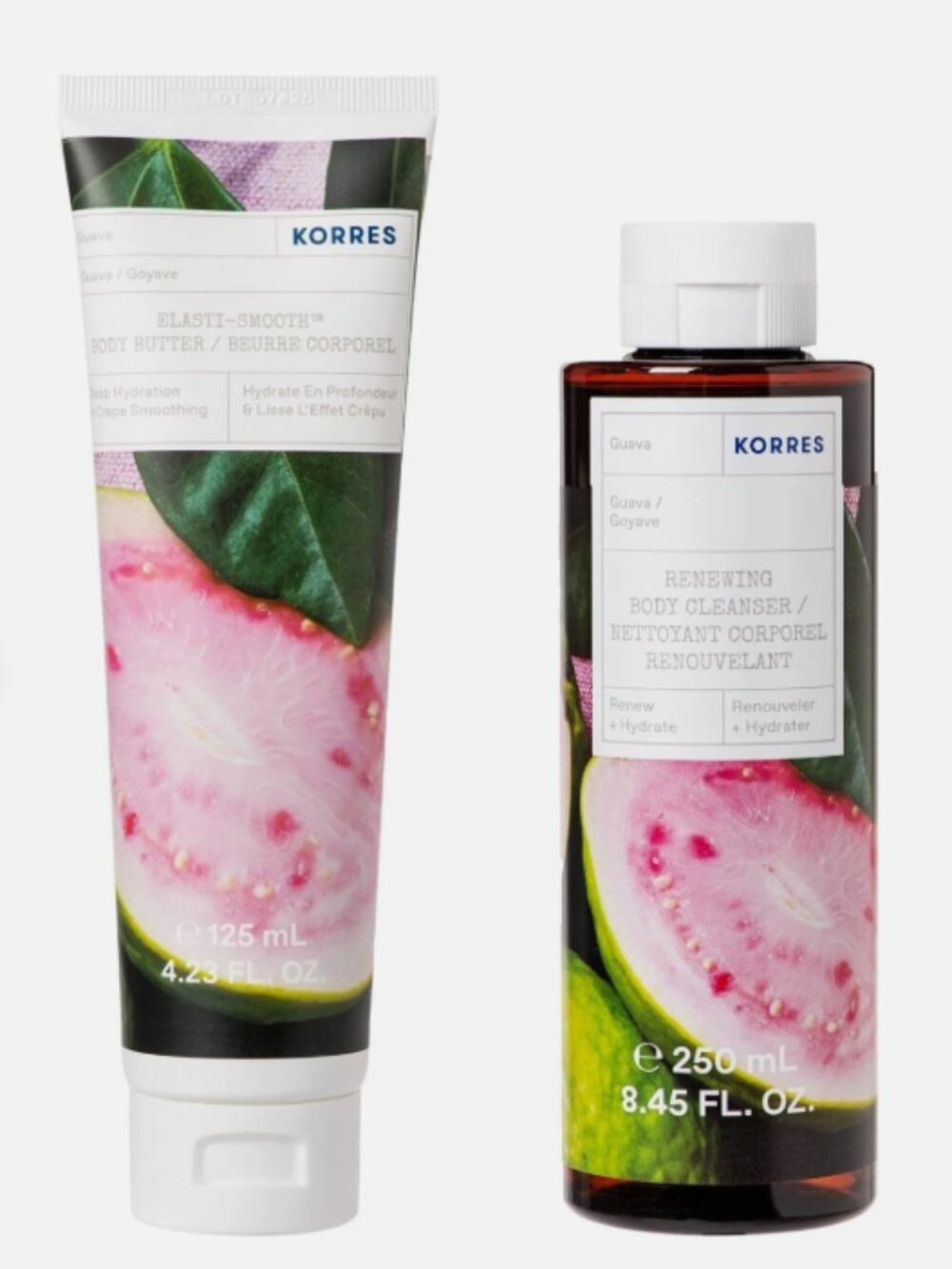 NIB Korres Guava Jumbo 13.5 oz Shower Gel & 7.9oz Body Butter Duo Set